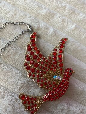 Gold-Tone Gorgeous sparkling Red Crystal Dove Pendant with Silver Necklace